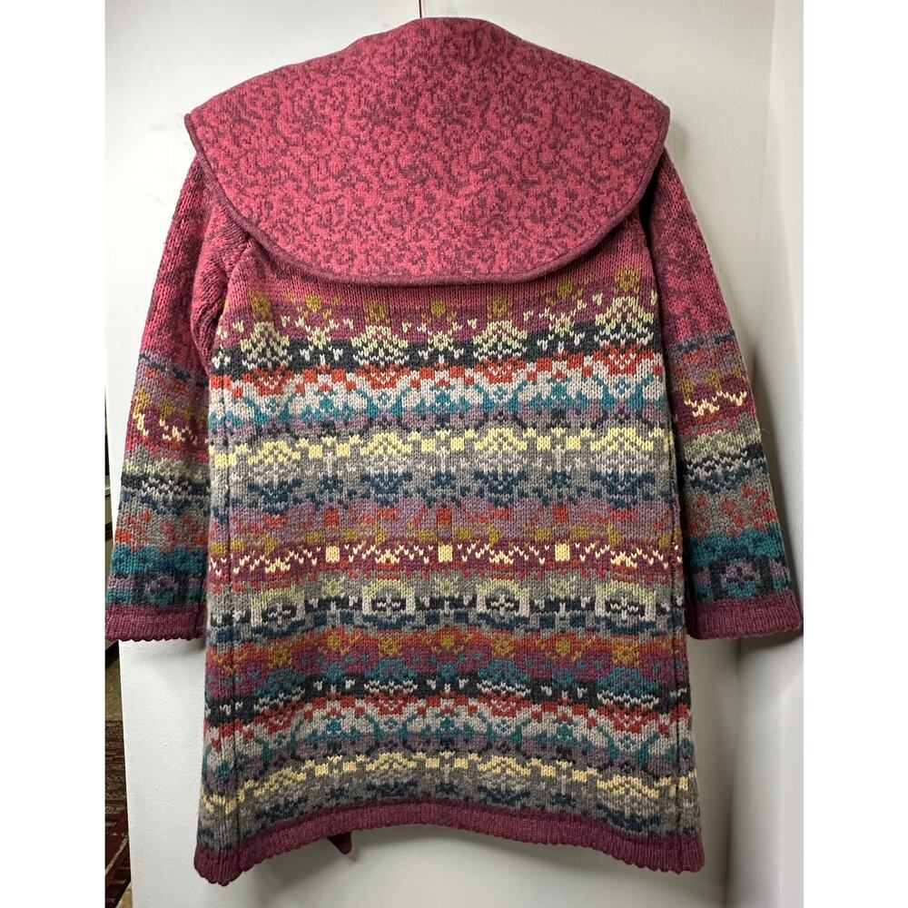 Sundance Long Maroon Multi-Color Patterned Cardigan Coat - Picture 8 of 10
